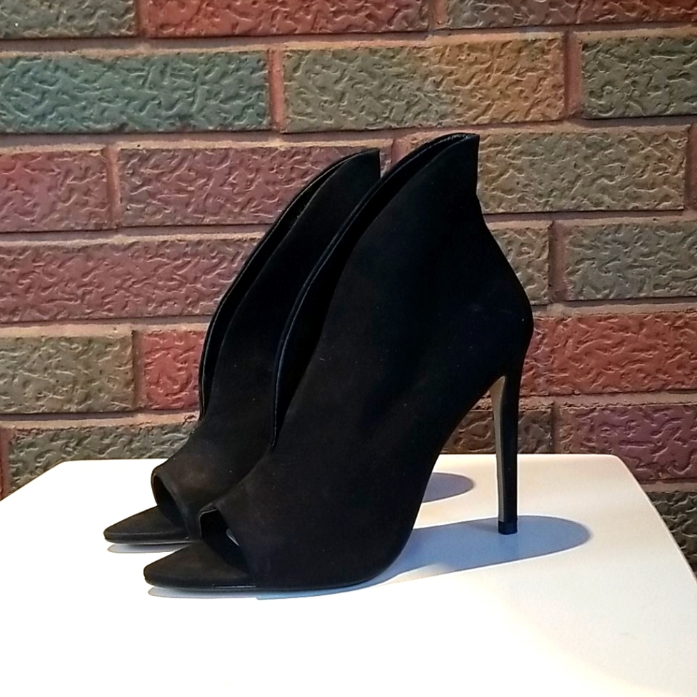 ALDO Black Leather Open Toe Slip On High Heel